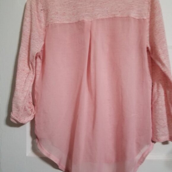 * EYELASH Pink Print Sheer Back Adjustable Sleeve Top Ladies XS - Picture 7 of 7